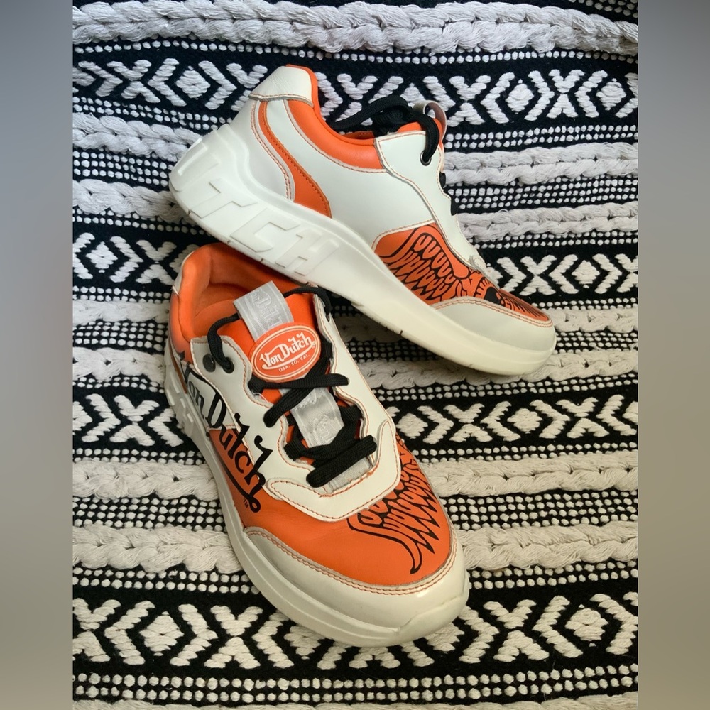Von Dutch Orange and White Leather Sneakers OG Fairfax Womens Size 8